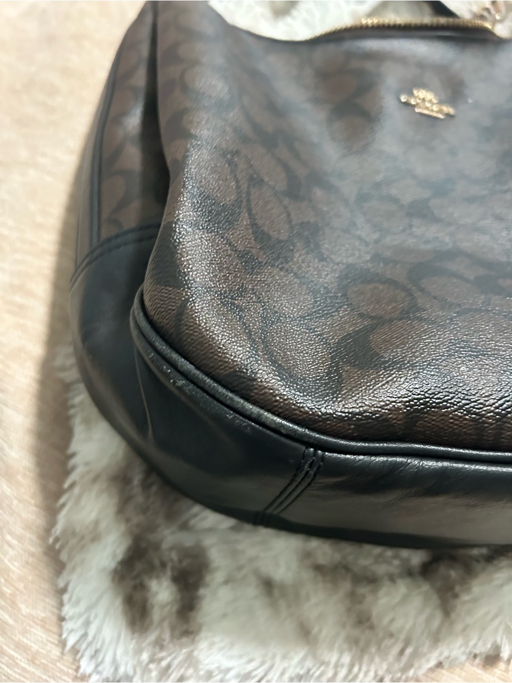 Coach Signature Brown & Black Crossbody Hobo Bag F58328 Gold Hardware - Picture 3 of 9